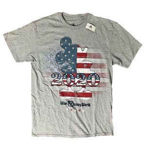 Disney Parks T-Shirts Mens M Gray Mickey Mouse 2020 USA Flag Cotton Collectible